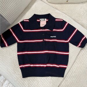 Miu Miu Kids Navy Striped Polo Shirt